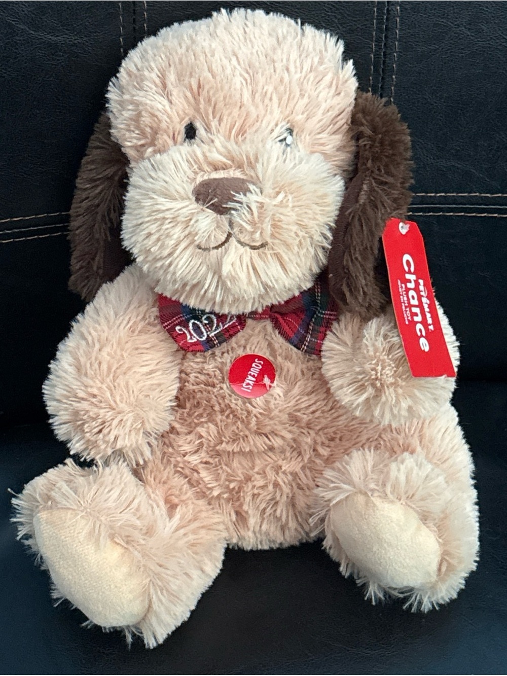 PetSmart Chance Dog Plush Toy For Dog Squeaker 2022 Plaid Bow Tie NWT Sitting